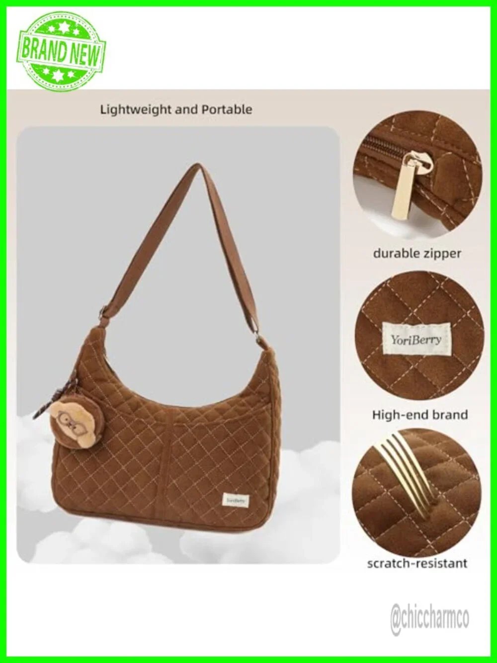 Quilted Hobo Shoulder Bag Crossbody Purse with Zipper Closure Adjustable Strap